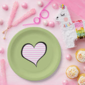 ピンクストライプ色ストライプの、パターン、線、ハート ペーパープレート (パーティー)