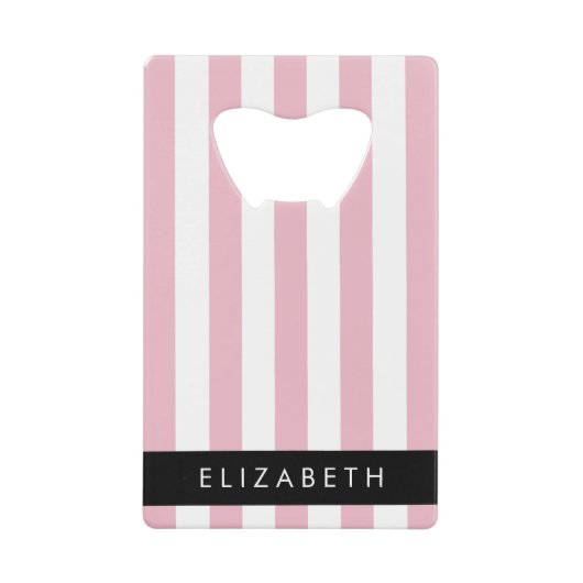 ピンクストライプ色ストライプの、パターン、線、名前 クレジットカード栓抜き (正面)