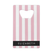 ピンクストライプ色ストライプの、パターン、線、名前 クレジットカード栓抜き (裏面)