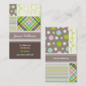 ピンクストライプ色チェック点スクライブラスコンボ 名刺 (正面/裏面)