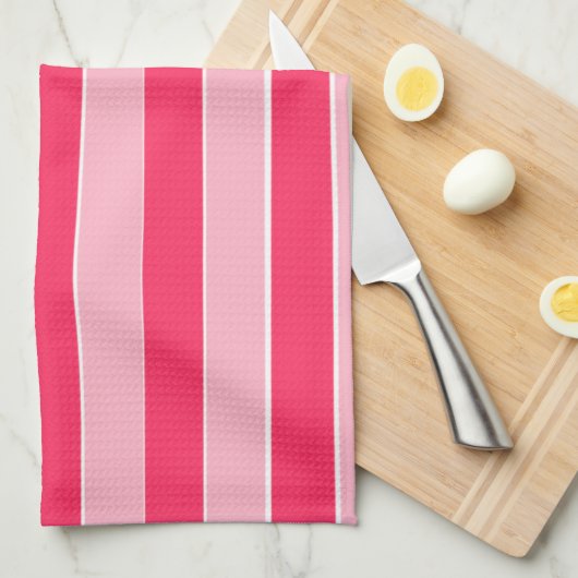 ピンクストライプ色 キッチンタオル (四つ折り)