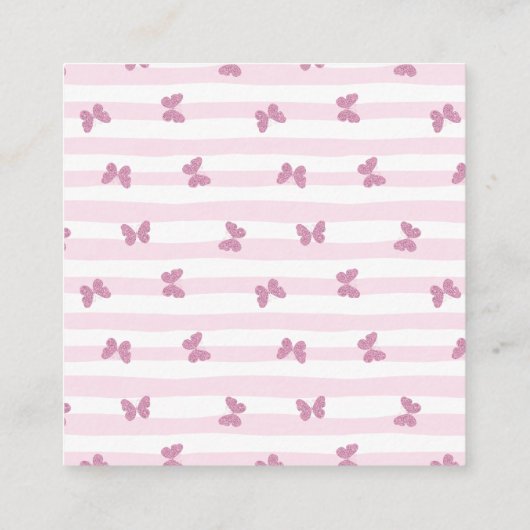 ピンクストライプ色 |グリッターエレガント蝶 スクエア名刺 (裏面)