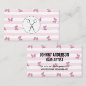 ピンクストライプ色 |グリッター蝶 |サロンシザー 名刺 (正面/裏面)