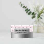 ピンクストライプ色 |グリッター蝶 |シルバーメタル 名刺 (スタンド正面)