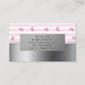 ピンクストライプ色 |グリッター蝶 |シルバーメタル 名刺 (裏面)