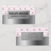 ピンクストライプ色 |グリッター蝶 |シルバーメタル 名刺 (正面/裏面)