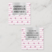 ピンクストライプ色 |グリッター蝶 スクエア名刺 (正面/裏面)