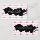 ピンクストライプ色 |グリッター蝶 名刺 (正面/裏面)