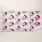 ピンクストライプ色 | ココナッツドリンクビーチタオル ビーチタオル (正面)