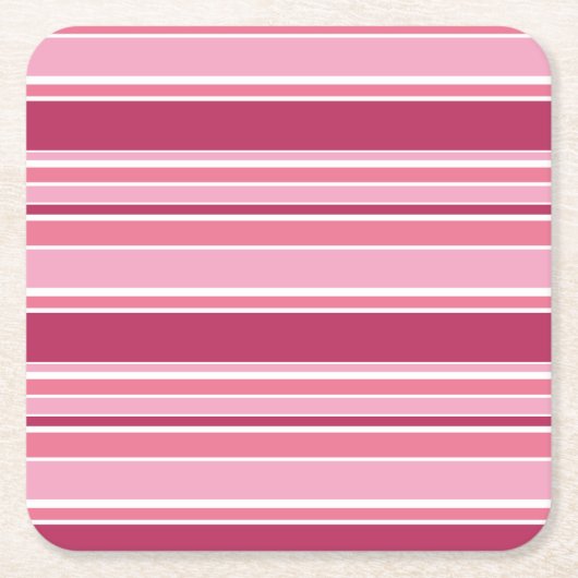 ピンクストライプ色 スクエアペーパーコースター (正面)