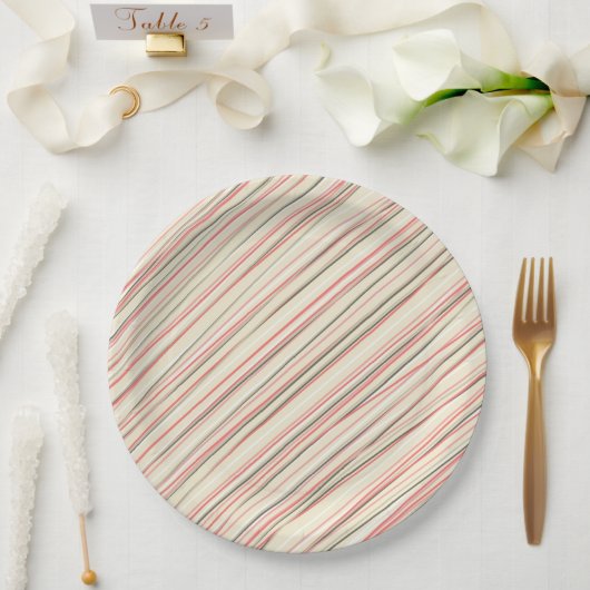 ピンクストライプ色 ペーパープレート (ウェディング)