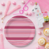 ピンクストライプ色 ペーパープレート (パーティー)