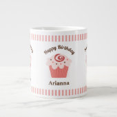 ピンクストライプ誕生日カップケーキ ジャンボコーヒーマグカップ (正面)