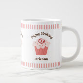 ピンクストライプ誕生日カップケーキ ジャンボコーヒーマグカップ (右)