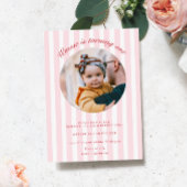 ピンクストライプ誕生日招待状 招待状