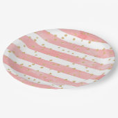ピンクストライプ赤面とフェイク金ゴールド紙吹雪 ペーパープレート (アングル)
