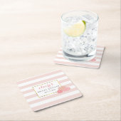 ピンクストライプ赤面牡丹ブライダルシャワーコースター スクエアペーパーコースター (インサイチュ)