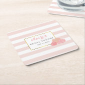 ピンクストライプ赤面牡丹ブライダルシャワーコースター スクエアペーパーコースター (アングル)