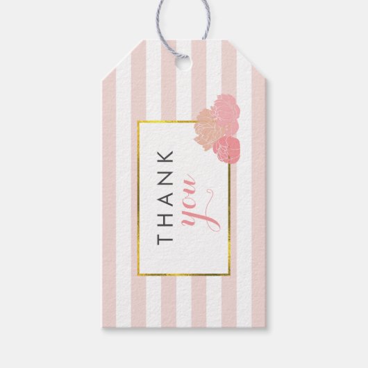 ピンクストライプ赤面牡丹ブライダルシャワーメッセージカード ギフトタグ (正面)
