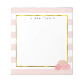 ピンクストライプ赤面牡丹メモパーソナライズされた帳 ノートパッド (正面)