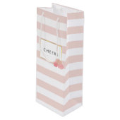 ピンクストライプ赤面牡丹ワパーソナライズされたインバッグ ワインギフトバッグ (正面アングル)