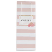 ピンクストライプ赤面牡丹ワパーソナライズされたインバッグ ワインギフトバッグ (正面)