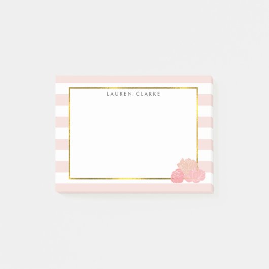 ピンクストライプ赤面牡丹注パーソナライズされた記 ポストイット (正面)