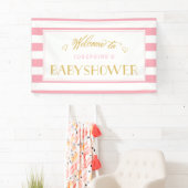 ピンクストライプ金ゴールドお母さん |赤ちゃんシャワー 横断幕 (インサイチュ)