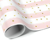 ピンクストライプ金ゴールドグリッターガールパーティー ラッピングペーパー (ロールコーナー)