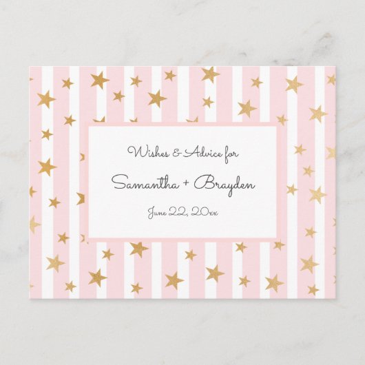 ピンクストライプ金ゴールドスターズ赤ちゃんシャワーアドバイスカード アドバイスカード (正面)