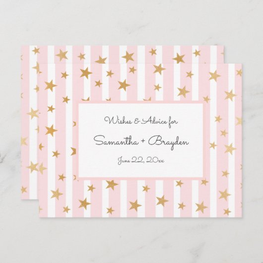 ピンクストライプ金ゴールドスターズ赤ちゃんシャワーアドバイスカード アドバイスカード (正面/裏面)
