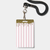 ピンクストライプ金ゴールドドリップバースデーパーティーVIPパス バッジ (Back with Lanyard)