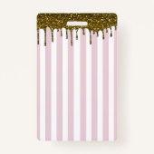 ピンクストライプ金ゴールドドリップバースデーパーティーVIPパス バッジ (裏面)