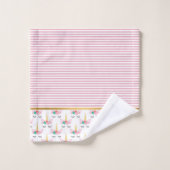 ピンクストライプ金ゴールドユニコーン浴室用タオルセット バスタオルセット (ウォッシュタオル)