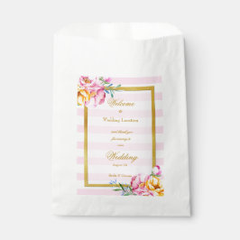 ピンクストライプ金ゴールド枠結婚の花 フェイバーバッグ