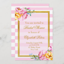 ピンクストライプ金ゴールド枠花ブライダルシャワー