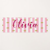 ピンクストライプ金ゴールド水玉模様パーソナライズされた ヨガマット (正面(横))