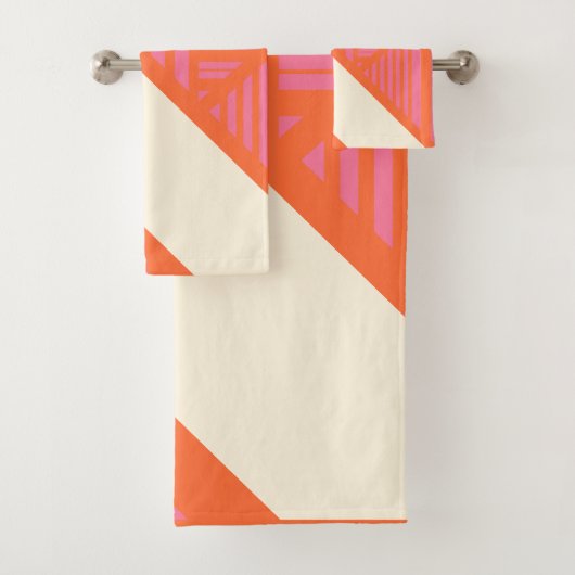 ピンクストライプ、オレンジ、クリームの三角形 バスタオルセット (インサイチュ)