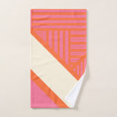ピンクストライプ、オレンジ、クリームの三角形 バスタオルセット (ハンドタオル)
