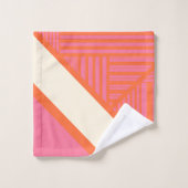 ピンクストライプ、オレンジ、クリームの三角形 バスタオルセット (ウォッシュタオル)