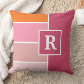 ピンクストライプ、白、オレンジ色のモノグラムの クッション (ブランケット)
