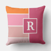 ピンクストライプ、白、オレンジ色のモノグラムの クッション (裏面)