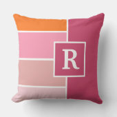 ピンクストライプ、白、オレンジ色のモノグラムの クッション (正面)