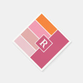 ピンクストライプ、白、オレンジ色のモノグラムの スタンダードカクテルナプキン (角)