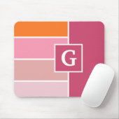 ピンクストライプ、白、オレンジ色のモノグラムの マウスパッド (マウス)