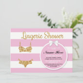 ピンクストライプ&金ゴールドランジェリーシャワーブライダル招待状 招待状 (スタンド正面)