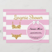 ピンクストライプ&金ゴールドランジェリーシャワーブライダル招待状 招待状 (正面/裏面)