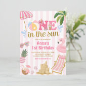 ピンクストライプONE in the sun ビーチパーティーの招待状 招待状 (スタンド正面)
