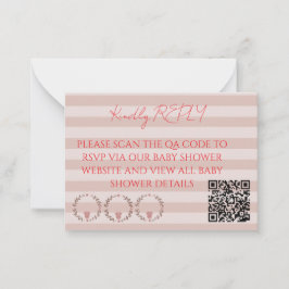 ピンクストライプQRコードRSVP ノートカード