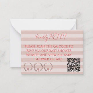 ピンクストライプQRコードRSVP ノートカード
